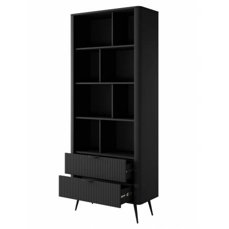 Czarny regał z ryflowanymi frontami zaokrąglone boki LANETT